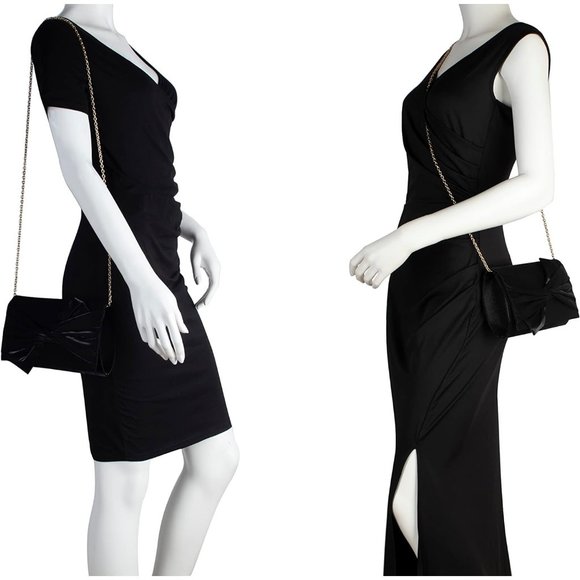 Women Satin Bow Flap Formal Party Clutch - Picture 7 of 7